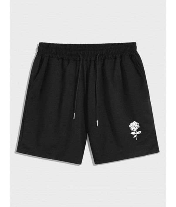 Men's Streetwear Slogan Rose Pattern Short Sleeves Shirt And Floral Pattern Drawstring Casual Shorts Set Men's Streetwear Slogan Rose Pattern Short Sleeves Shirt And Floral Pattern Drawstring Casual Shorts Set