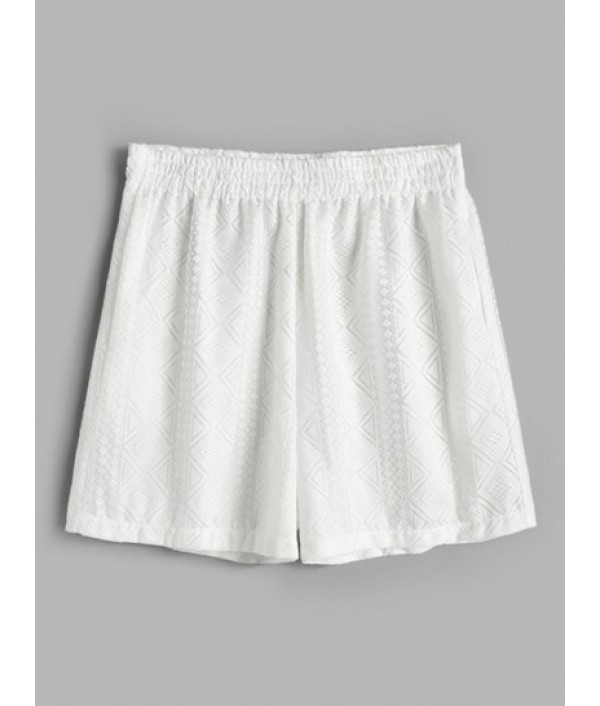 Geometric Pattern Sheer Openwork Shorts And Shirt Two Piece Set Geometric Pattern Sheer Openwork Shorts And Shirt Two Piece Set