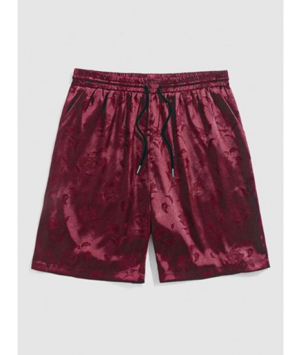 Men's Two Piece Outfits Silky Satin Rose Printed Open Front Kimono Shirt And Casual Shorts Set Men's Two Piece Outfits Silky Satin Rose Printed Open Front Kimono Shirt And Casual Shorts Set