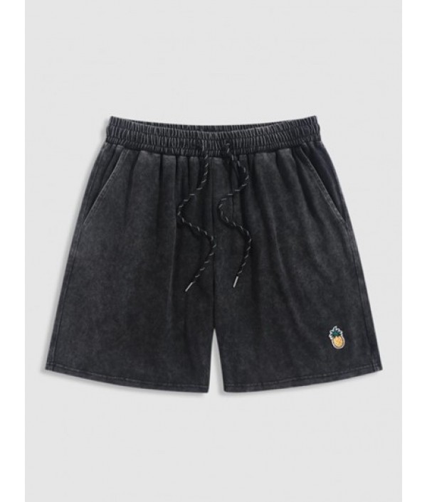 Men's Casual Retro Washed SEATTLE Letter Drippy Smile Face Graphic Drop Shoulder Short Sleeves 100% Cotton T Shirt And Pineapple Embroidered Applique Design Drawstring Shorts Set Men's Casual Retro Washed SEATTLE Letter Drippy Smile Face Graphic Drop Shoulder Short Sleeves 100% Cotton T Shirt And Pineapple Embroidered Applique Design Drawstring Shorts Set