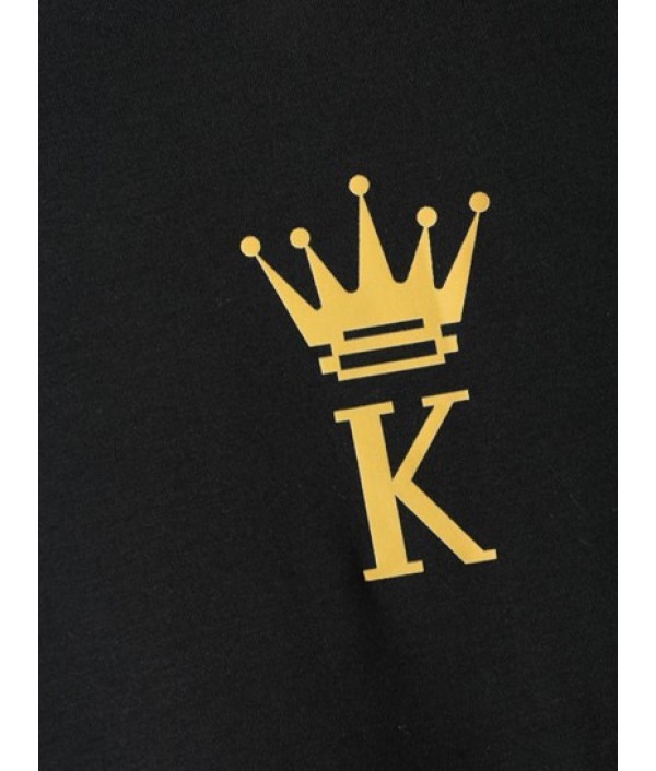 Letter Crown Pattern Asymmetric Hem T-shirt And Cargo Jogger Techwear Pants Set