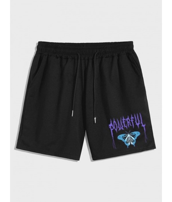 Men's Co Ord POWERFUL Butterfly Graphic Pattern Short Sleeves T-shirt With Drawstring Shorts Set