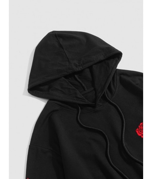 Letter And Rose Printed Pullover Hoodie And Drawstring Jogger Pants Set Outfit