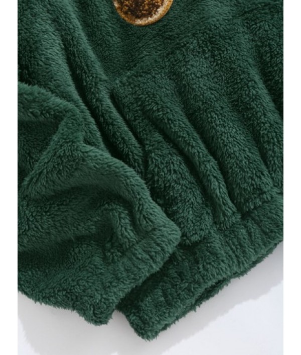 2Pcs Bear Terry Embroidered Pullover Fluffy Faux Fur Teddy Hoodies