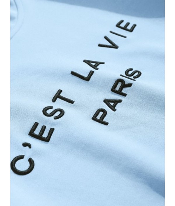 Letter C'EST LA VIE PARIS Embroidery Essentials Hoodie And Drawstring Pocket Jogger Pants Set