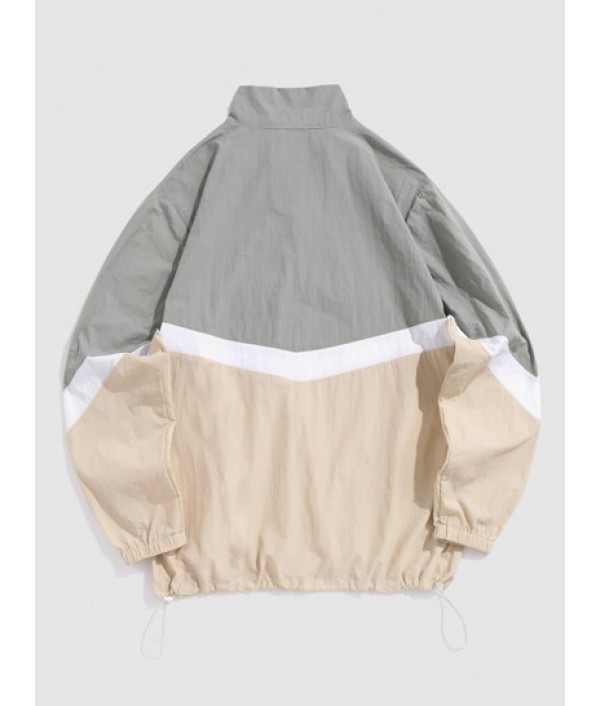 New York Embroidered Colorblock Pullover Windbreaker And Shorts Set