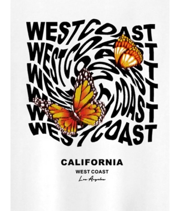 Men's Casual WEST COAST Butterfly Pattern Short Sleeves T-shirt And Athleisure Style Letter CALIFORNIA Graphic Printed Drawstring Pockets Shorts Set Men's Casual WEST COAST Butterfly Pattern Short Sleeves T-shirt And Athleisure Style Letter CALIFORNIA Graphic Printed Drawstring Pockets Shorts Set