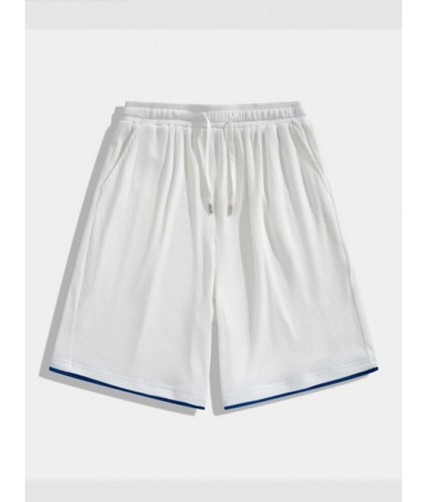 Color Spliced Iced Silk Textured Short Sleeves T-shirt And Shorts Set