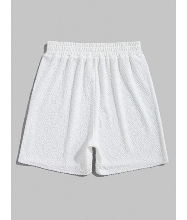 Men's Terry Cloth Geometric Jacquard Textured Short Sleeves T-shirt And Casual Elastic Waist Shorts Set Men's Terry Cloth Geometric Jacquard Textured Short Sleeves T-shirt And Casual Elastic Waist Shorts Set