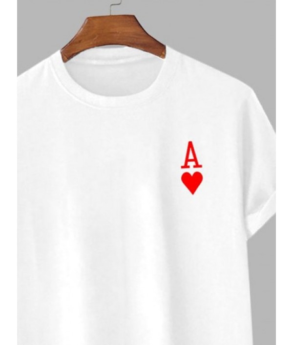 100% Cotton Playing Card Heart A Print Short Sleeves T Shirt And Shorts Set
