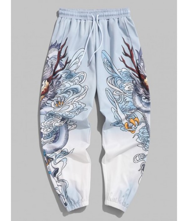 Men's Chinese Style Dragon Print Oriental Doctor Sleeve T Shirt And Drawstring Pocket Jogger Pants Set Men's Chinese Style Dragon Print Oriental Doctor Sleeve T Shirt And Drawstring Pocket Jogger Pants Set